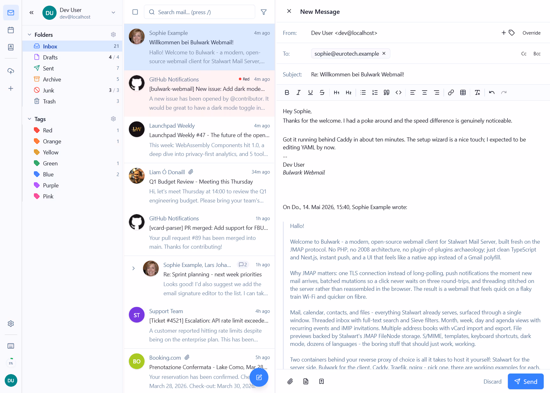 Web Mail Client webmail client showing a business inbox in light theme